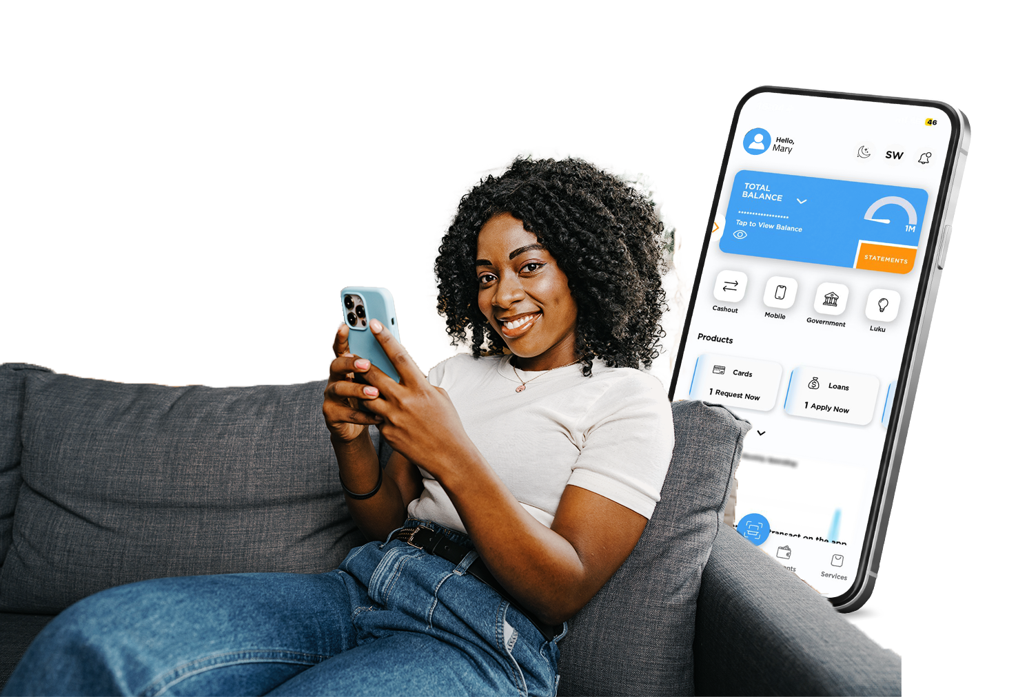 Customer using the PesaHakika mobile banking app